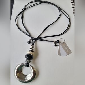 Chico's New With Tags, Hammered Silvertone Pendant Necklace -NWT